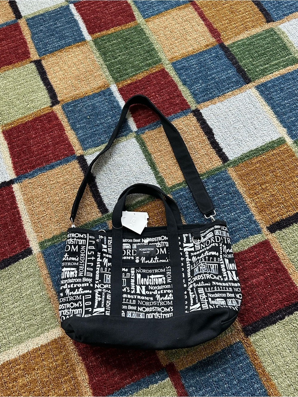 Nordstrom 125 yr anniversary Black & White Logo Print Tote with Adjustable Strap